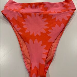 Aerie Pink Floral on Orange Bikini Bottom High Waited Cheeky